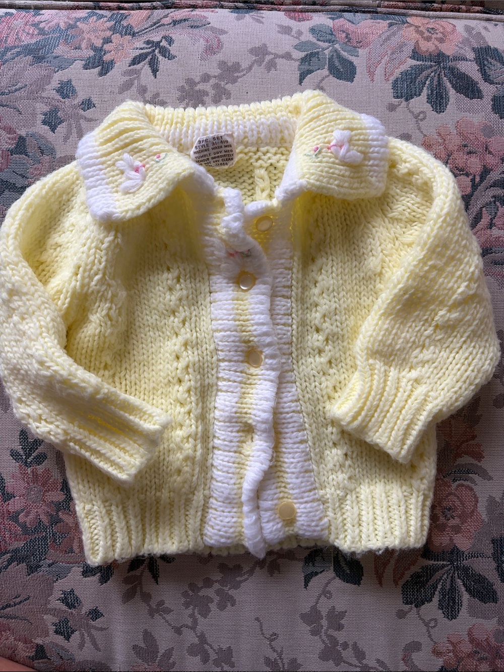 Lemon Knit Cardigan with White Trim